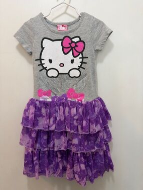 Hello Kitty Dress With Gray Top and Purple Tiered Ruffle Skirt